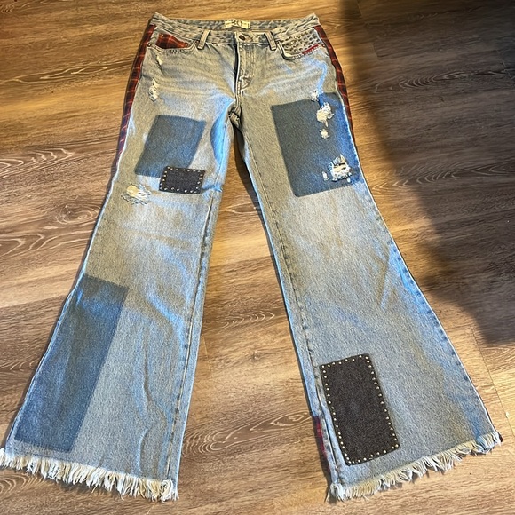 Free People We The Free Mixed Plaid Slim Flare - Picture 7 of 13